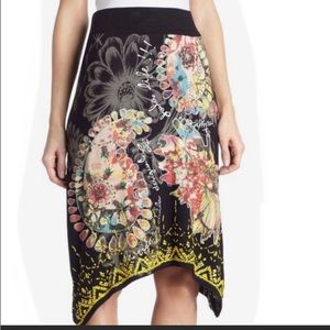 Desigual Fal Aurora Shark Bite Embroidered and Embellished Floral Skirt M